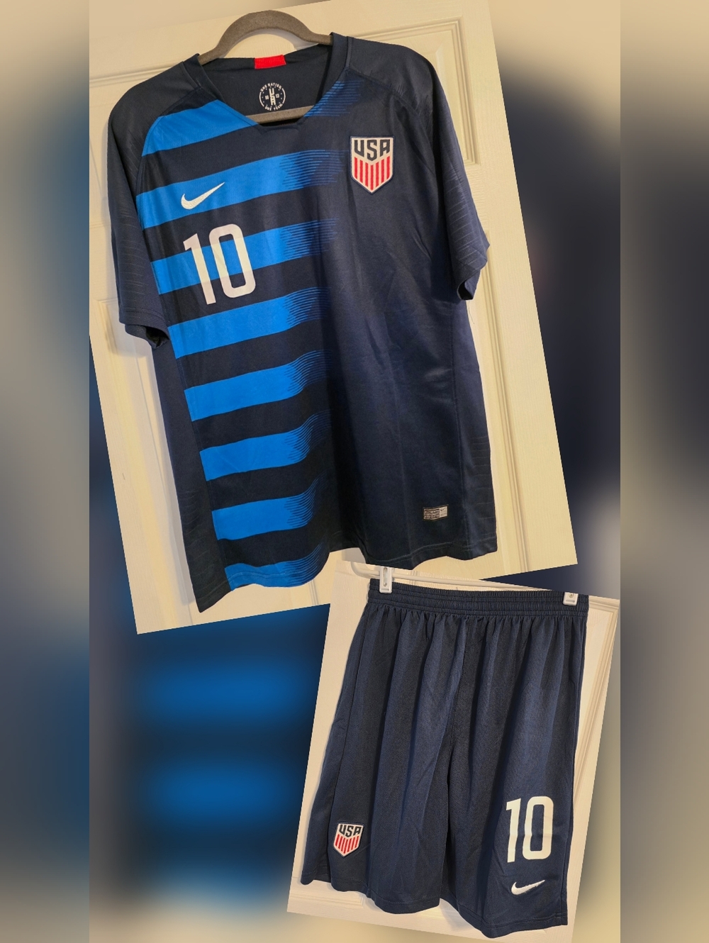 Official Nike USA 2018 USMNT #10 Pulisic Men's Jersey and Shorts - Navy/Blue